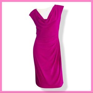 LAUREN Ralph Lauren Fuchsia Cowl Neck Line Midi Dress.